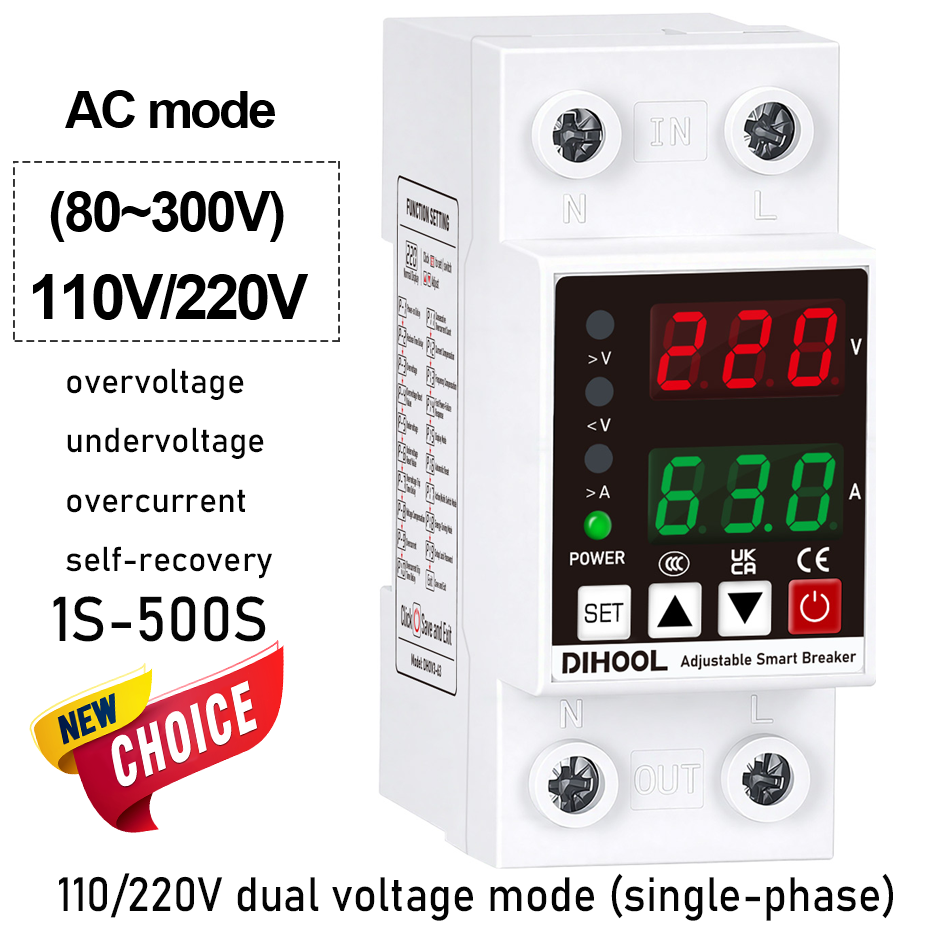 Din Rail Circuit Breaker - Adjustable Voltage Current Protector 110/220V 80-300V