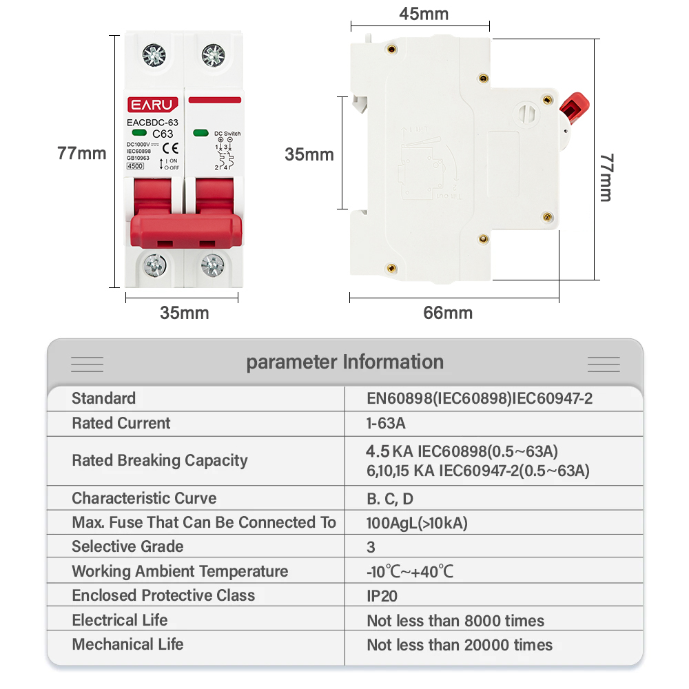 DC 1000V Solar Mini Circuit Br - Din Rail Circuit Breaker のレビューと価格