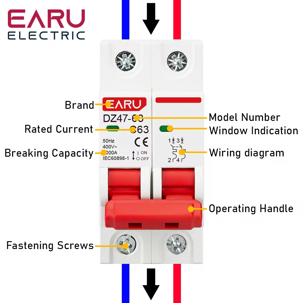 DZ47 1P 2P 3P 4P 3A-63A AC 230 - Din Rail Circuit Breaker のレビューと価格