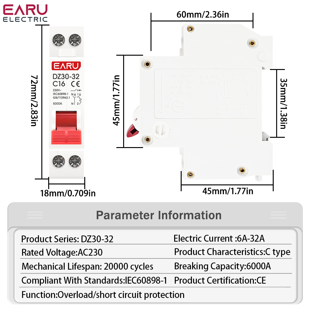 DZ30-32 DPN 1P+N Mini Circuit  - Din Rail Circuit Breaker のレビューと価格