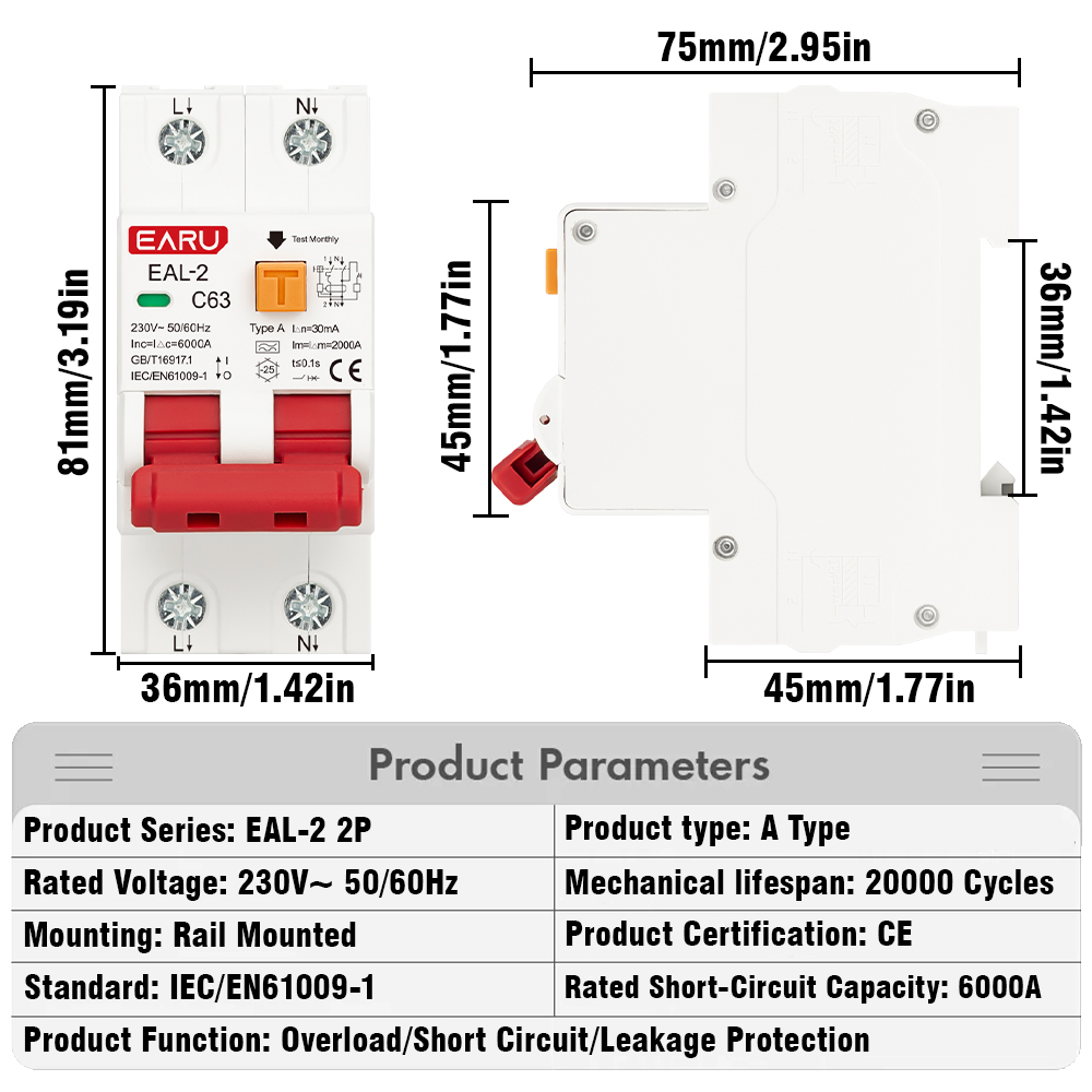 2P 4P AC 230V 400V Type A RCBO - Din Rail Circuit Breaker のレビューと価格
