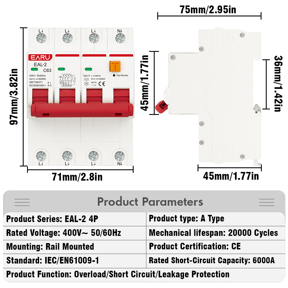 2P 4P AC 230V 400V Type A RCBO - Din Rail Circuit Breaker のレビューと価格